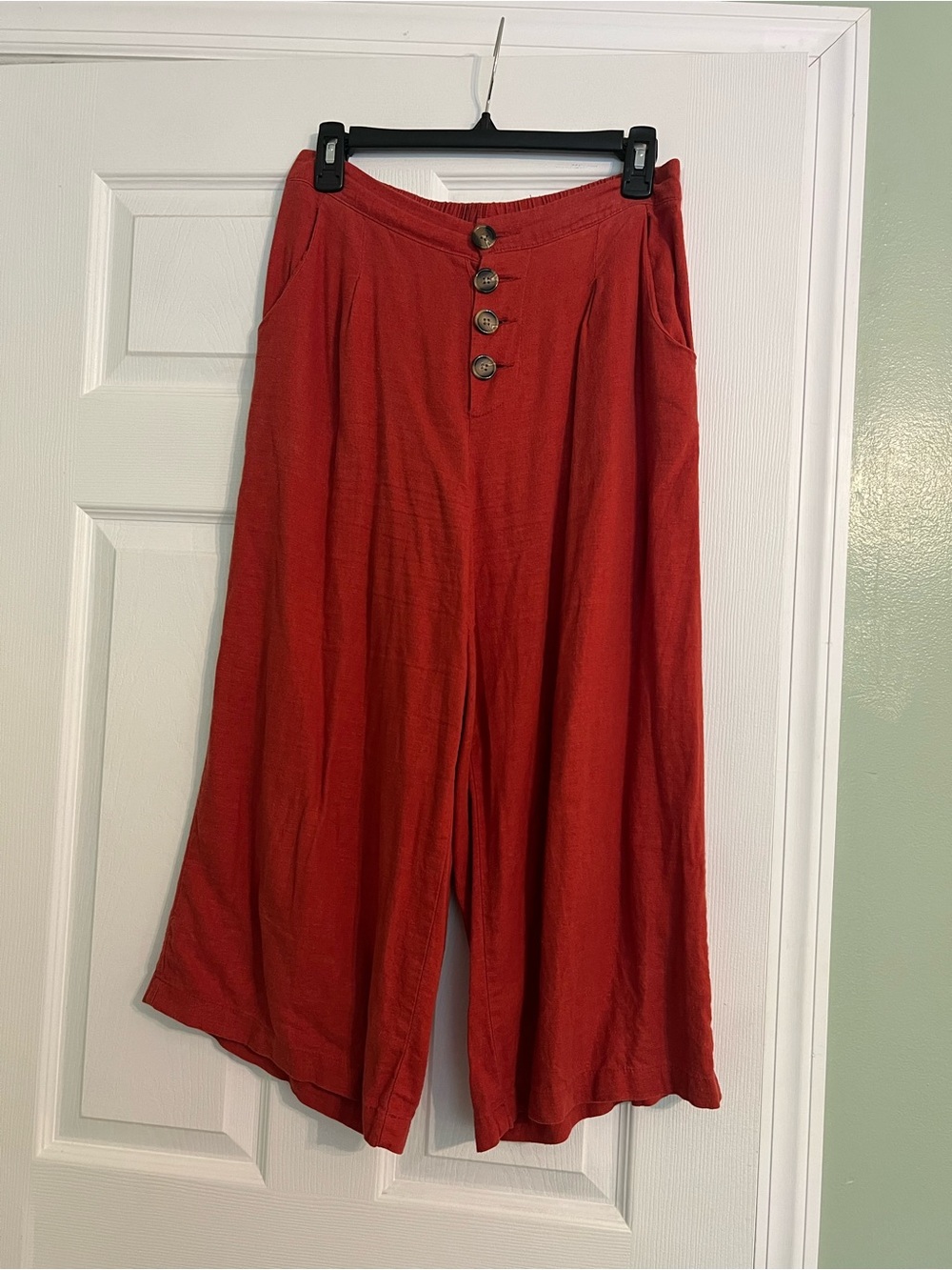 a.n.a Red Wide Leg Pants with Button Front